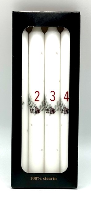 Aðventukerti 4 pk hvít m. Lúsíu (12)