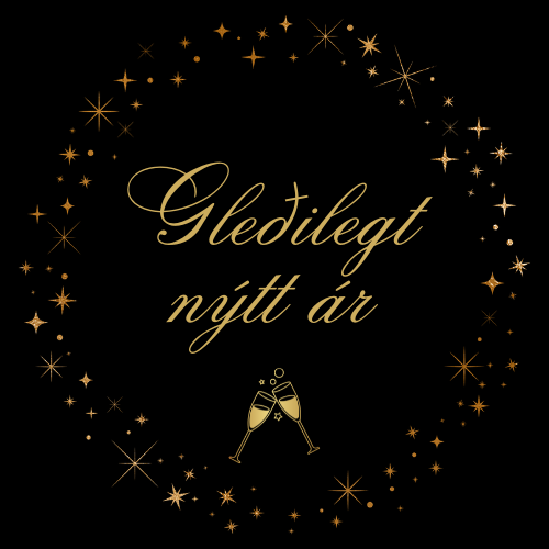 Serv: Gleðilegt nýtt ár 2 Black/gold staup 33x33 (12)
